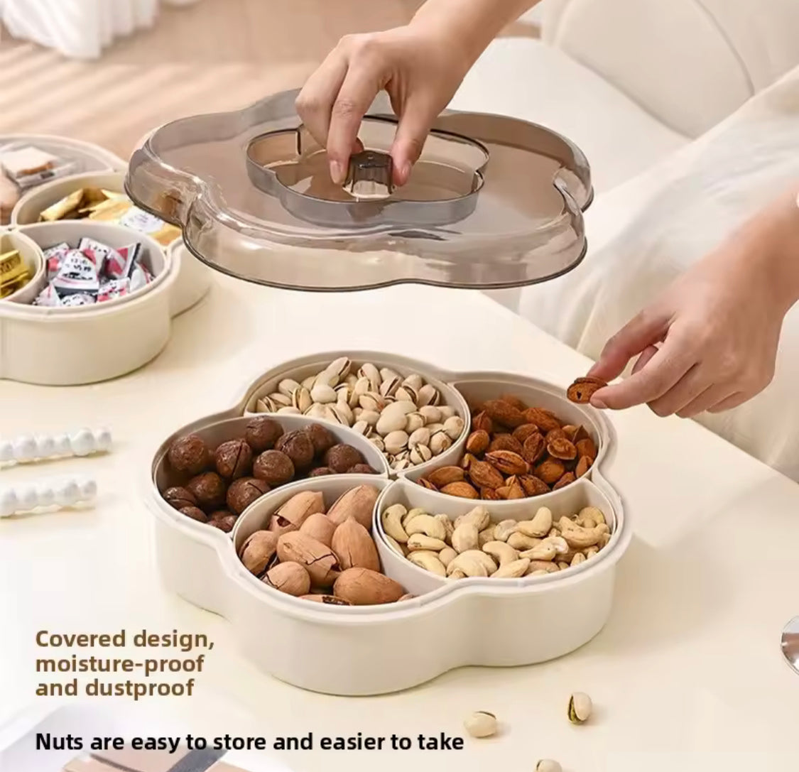 Five Compartments Divided Serving Tray With Lid, Dust Proof Dried Fruit Snack Storage Bowl, Large Capacity Modern Divided Serving Platter Box Five Compartments Divided Serving Tray With Lid, Dust Proof Dried Fruit Snack Storage Bowl, Large Capacity Modern Divided Serving Platter Box